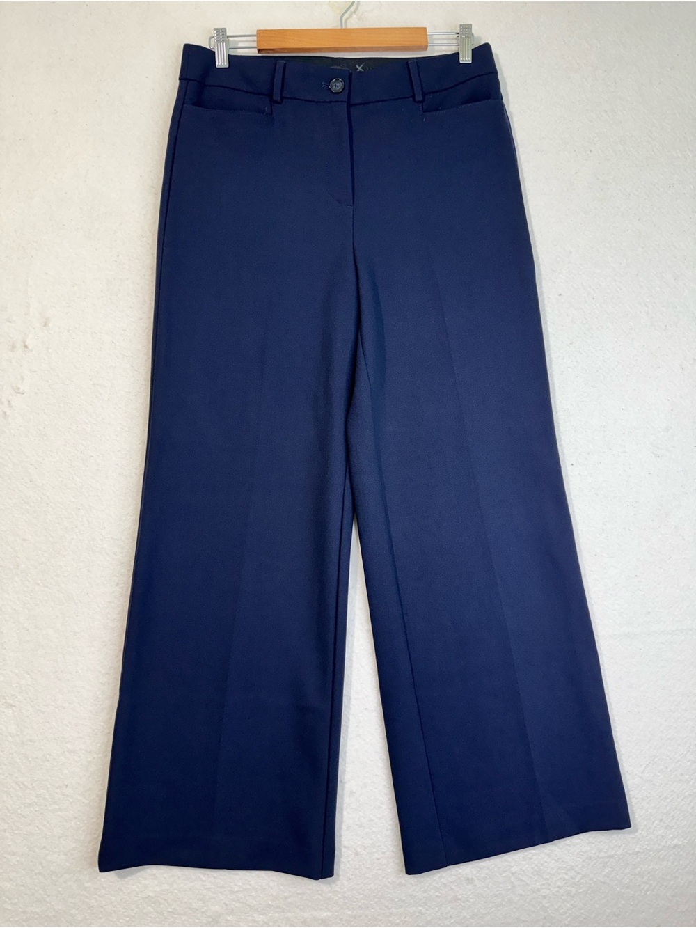 LOFT High-Waist Wide-Leg Navy Blue Dress Trousers Size 10 Comfort Stretch Pants
